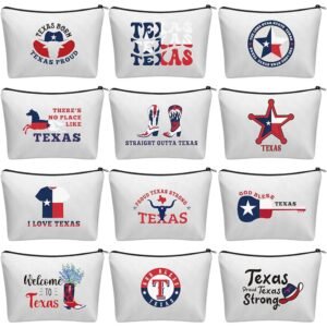 12 Pcs Texas Souvenirs Gifts Texas State Cosmetic Makeup Bag Zipper Pouch Bag Red White Blue for Girl Women Home Birthday Christmas Party Favors