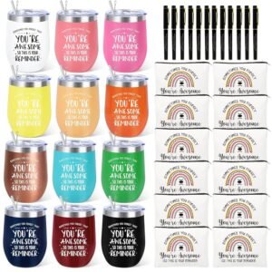 12 Set Employee Appreciation Gifts Bulk, Christmas Gifts for Coworkers Teachers Nurses, 12OZ Inspirational Stainless Steel Tumbler Makeup Bags Pen Thank You Gift For Women Men...
