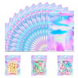 150 Pack ANZNKU 6.3 x 9.4'' Holographic Resealable Zipper Bags,Packaging Bag for Small Business, Resealable Rainbow Color Mylar Package Bag, Smell Proof Bag for Food Storage,...