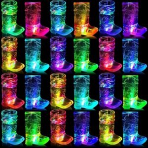16-Pack LED Cowboy Boot Light Up Shot Glasses - Glow in the Dark Barware for Parties, Western Bachelorette Wedding Favors, Mexican Fiesta & Birthday Decorations