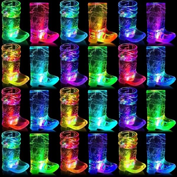 16-Pack LED Cowboy Boot Light Up Shot Glasses - Glow in the Dark Barware for Parties, Western Bachelorette Wedding Favors, Mexican Fiesta & Birthday Decorations
