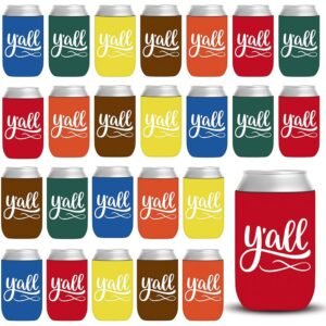 24 Pcs Texas Y'all Party Can Cooler Gifts Soft Insulated Beer Beverage Insulator Colorful Can Cooler Covers for Beer Beverage Bottles for Texas Party Decorations Gifts