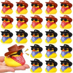 24 Set Cowboy Rubber Duck Mini Yellow Duckies Bath Party Toy Tiny Ducks Bathtub Toy with Cowboy Hat Paisley Bandanas Sunglasses for Summer Baby Shower Birthday Swimming Party...