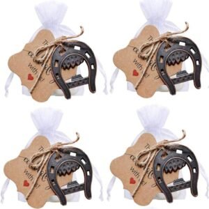 30pcs Cast Iron Lucky Horseshoes Opener with Tag Cards Sheer Bag for Vintage Wedding Favors Party Favor Decorations