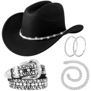 4 Pcs Rhinestone Belt for Men Women Glitter Cowboy Hat Diamond Chain Earring Outfit for Party Supplies