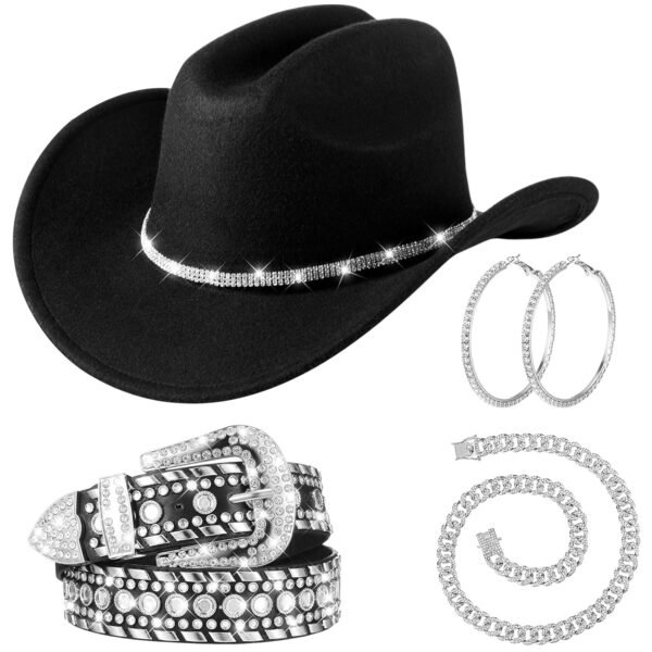4 Pcs Rhinestone Belt for Men Women Glitter Cowboy Hat Diamond Chain Earring Outfit for Party Supplies