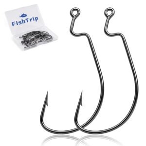 50/100pcs EWG Hooks for Bass Fishing, Offset Worm Hook Texas Rig Hooks Live Bait Fishing Hooks for Freshwater Saltwater Size 6 4 2 1 1/0 2/0 3/0