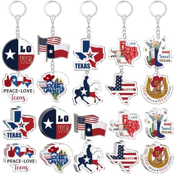 50 Pcs Texas Souvenirs Acrylic Keychain Gifts Bulk United State Texas Keychain Boots Love Buffalo Skull Hand Travel Gift Souvenirs for Women Men Friends