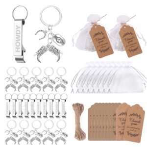 50 Sets (201 Pcs)Cowboy Western Party Favors Western Keychain Cowboy Hat Boot Horseshoe Bulk, Western Bottle Opener Keychain Bulk with Organza Bags Thank You Tags and Rope for...