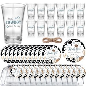 50 Sets Cowboy Baby Shower Favors for Guest A Little Cowboy is on the Way Acrylic Clear Shot Glasses Thank You Cards and Twine Organza Bags for Western Baby Shower Birthday...