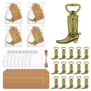 50PCS Cowboy Boots Bottle Openers For Favors Baby Shower Bottle Opener Favors With Retro Bags Thank You Tags For Guest Bridal Baby Shower Party Wedding Bottle Opener Gifts Supplies