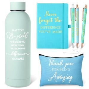6 Pcs Employee Appreciation Gift Set 17 oz Stainless Steel Frosted Water Bottle Makeup Bag Notebook Ballpoint Pens Christmas Thank You Gift for Teacher Nurse Colleague Social...