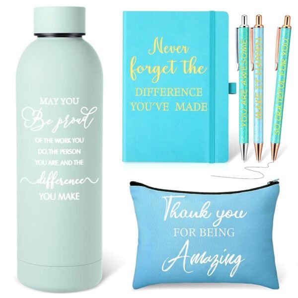 6 Pcs Employee Appreciation Gift Set 17 oz Stainless Steel Frosted Water Bottle Makeup Bag Notebook Ballpoint Pens Christmas Thank You Gift for Teacher Nurse Colleague Social...