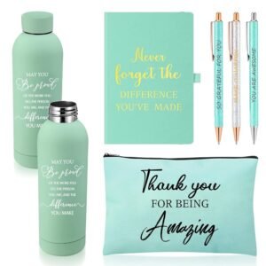 6 Pcs Employee Appreciation Gift Set 17 oz Stainless Steel Frosted Water Bottle Makeup Bag Notebook Ballpoint Pens Christmas Thank You Gift for Teacher Nurse Colleague Social...