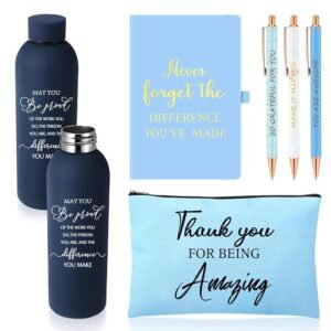 6 Pcs Employee Appreciation Gift Set 17 oz Stainless Steel Frosted Water Bottle Makeup Bag Notebook Ballpoint Pens Christmas Thank You Gift for Teacher Nurse Colleague Social...