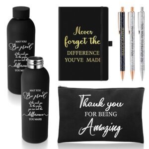 6 Pcs Employee Appreciation Gift Set 17 oz Stainless Steel Frosted Water Bottle Makeup Bag Notebook Ballpoint Pens Christmas Thank You Gift for Teacher Nurse Colleague Social...