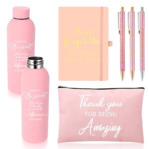 6 Pcs Employee Appreciation Gift Set 17 oz Stainless Steel Frosted Water Bottle Makeup Bag Notebook Ballpoint Pens Christmas Thank You Gift for Teacher Nurse Colleague Social...