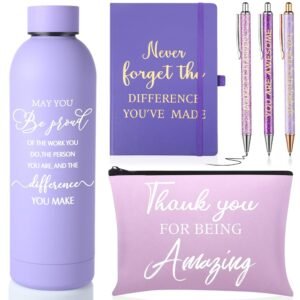 6 Pcs Employee Appreciation Gift Set 17 oz Stainless Steel Frosted Water Bottle Makeup Bag Notebook Ballpoint Pens Christmas Thank You Gift for Teacher Nurse Colleague Social...