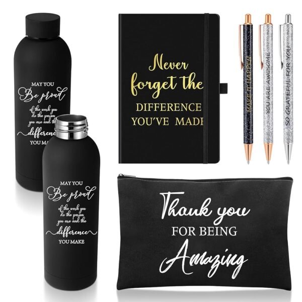 6 Pcs Employee Appreciation Gift Set 17 oz Stainless Steel Frosted Water Bottle Makeup Bag Notebook Ballpoint Pens Christmas Thank You Gift for Teacher Nurse Colleague Social...