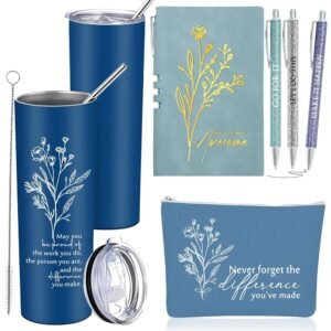 6 Pcs Employee Appreciation Gift Thank You May You Be Proud 20 oz Boho Flower Tumbler Makeup Bag A6 Leather Journal Ballpoint Pens Office Christmas Appreciation Coworkers Boss...