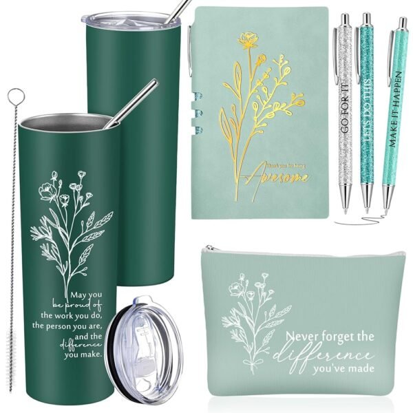 6 Pcs Employee Appreciation Gift Thank You May You Be Proud 20 oz Boho Flower Tumbler Makeup Bag A6 Leather Journal Ballpoint Pens Office Christmas Appreciation Coworkers Boss...