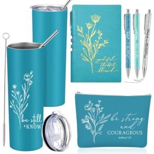 6 Pcs Inspirational Religious Gift 20 oz Christian Tumbler Makeup Bag A6 Leather Journal Ballpoint Pens for Women Grandma Godmother Pastor's Wife Church Sunday School Teacher...