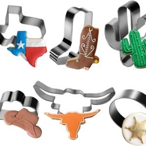 6 Piece Cowboy Cowgirl Boot Texas Cutter Set, Western Cookie Cutters Cowboy Hat,Longhorn, Cactus Cutter Shaped Stainless Steel Molds for Party Making Muffins, Cake Fondant Biscuits