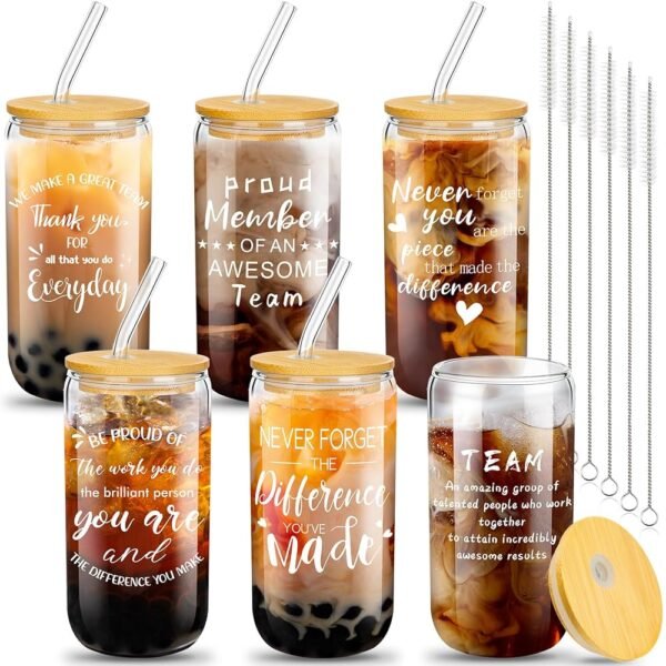 6 Set Employee Appreciation Gifts Thank You Gifts for Staff Coworker Team 16 oz Can Shaped Beer Glass Cups with Lids Straws Brushes for Teacher Thanksgiving Christmas(Classic...