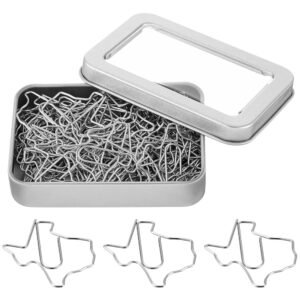 60 Pcs Texas State Shaped Paper Clips Cute Silver Paperclips Bookmark Fun Texas Souvenirs Gift for Book Lovers Students Teachers Office Back to School Supplies Home Desk Organizers