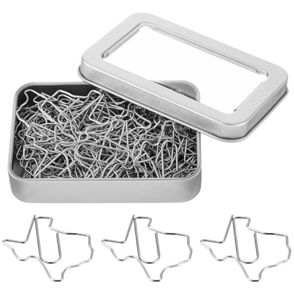 60 Pcs Texas State Shaped Paper Clips Cute Silver Paperclips Bookmark Fun Texas Souvenirs Gift for Book Lovers Students Teachers Office Back to School Supplies Home Desk Organizers