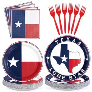 96Pcs Texas State Flag Birthday Party Supplies Texas State Flag Party Plates Disposable 350GSM Texas State Flag Tableware Set for Texas State Theme Party Birthday Family...