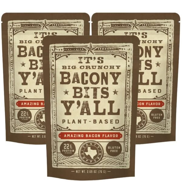 All Y'alls Foods Plant Based Bacony Bits | Big and Crunchy Vegan Bacon Snacks | Non-GMO, Gluten Free, High Protein, Vegetarian (3 Pack)