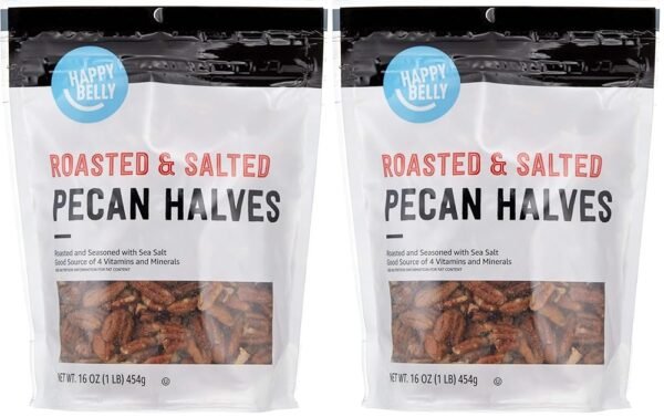 Amazon Brand - Happy Belly Roasted and Salted Pecan Halves, 16 Ounce (Pack of 2)
