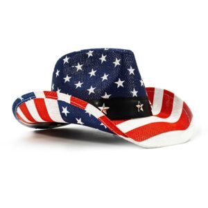 American Flag Cowboy Hat Patriotic USA Western Hat 4th of July Party Parade Rodeo Unisex Cowboy Cowgirl Hat