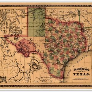Antiguos Maps Texas and Southwest United States by Schonberg circa 1866 | Art Print Poster Vintage Wall Decor | 18 x 24 inches (457 x 610 mm)