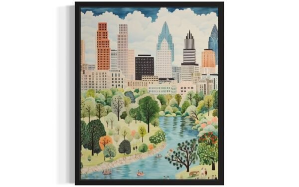 Austin Texas Poster Art Print, City Skyline American Folk Art, Naive Artwork Painting Decor for Bedroom, Bathroom, Living room Gallery 36 (Austin Texas, 8 x 10 inches, Unframed)