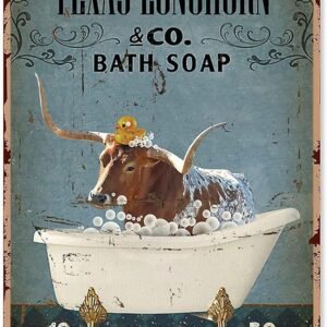 Bathroom Art Wall Decor Vintage Bath Soap Texas Longhorn Wash Your Hooves Metal Sign Decor Tin Aluminum Sign Wall Art Metal Poster for Shelf Home Farmhouse Door 16x12 inch