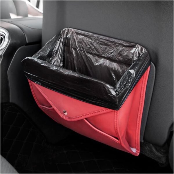 BELOMI Car Trash Can, Leather Foldable Vehicle Seat Hanging Dustbin Container, Multi-Function Automotive Interior Garbage Storage Organizer Holder Bag Accessories, Universal Fit...