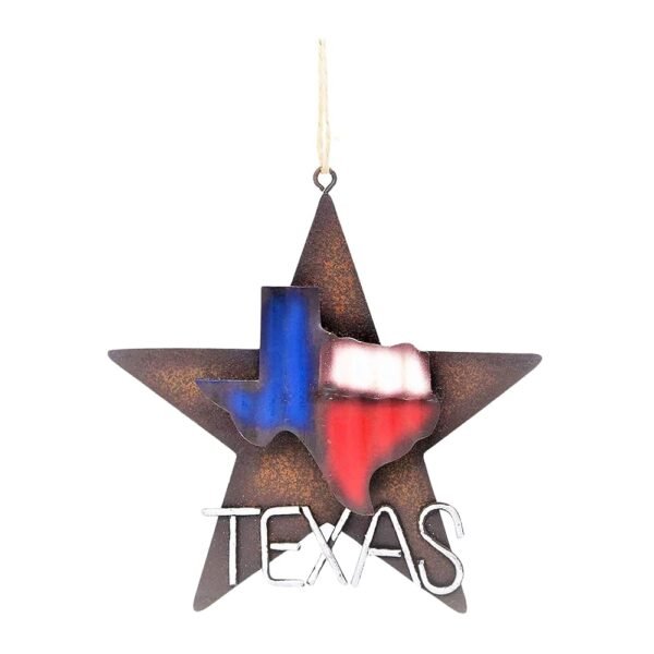 BestGiftEver 1-Piece Metal Star with Texas Map Ornament Rustic Style Gift Idea Western Lone Star 3-D Texas Map Christmas Metal/Tin - Tree or Wall Hanging