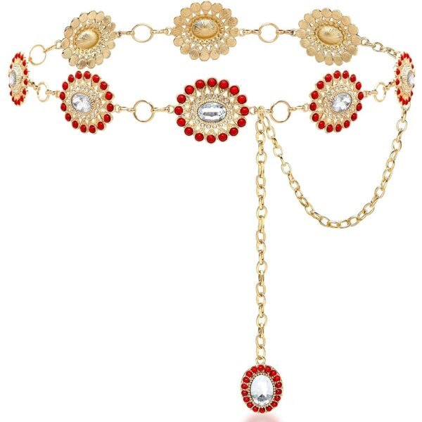 Boho Turquoise Concho Belt Western Bling Rhinestone Chain Belt Cowgirl Sparkly Crystal Waist Chain for Women