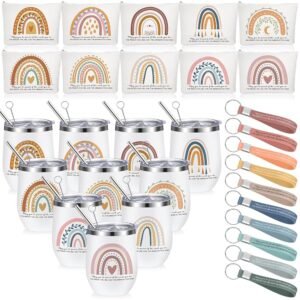 Bokon Set of 30 Employee Appreciation Gifts 12 oz May You Be Proud Sign Stainless Steel Tumbler Rainbow Sign Makeup Bags and Silicone Keychains Inspirational Gifts Thank You Gift