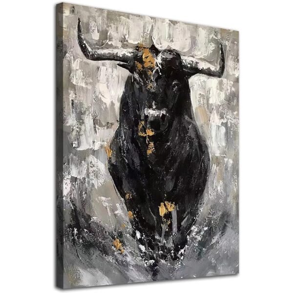 Bull Cow Canvas Wall Art Abstract Painting for Bathroom Texas Black Cattle Poster Longhorn Art Print Rustic Farmhouse Country Animal Wall Art Fighting Bull Artwork 16x24inch No...