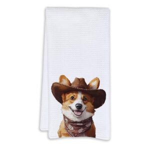 Cabana Bro Corgi Gifts Kitchen Towels, Corgi Gifts for Women Decorative Hand Towels for Bathroom, Vintage Funny Western Cowboy Puppy Dish Tea Towels for Kitchen, 16x24 Inch