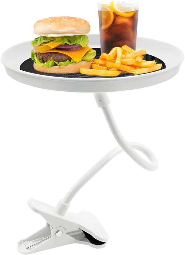 Car Adjustable Food Tray, 360° Swivel Car Food Tray 8.7 Inch Diameter Storage Tray, Non-Slip Clip Type Snack Tray Swivel Dining Table for Vehicles, Interior Car Accessories (White)