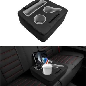 Car Back Seat Organizer, Leather Automotive Rear Seat Couch Cup Holder Expander Tray, Vehicle Cup Holder Tray Holds Snacks Remotes Phones for Truck RV Boat Couch Pillow Bed