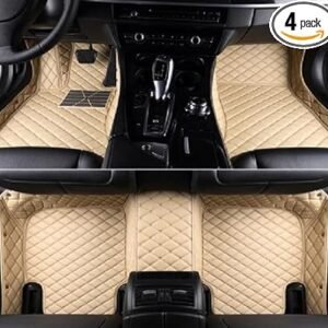 Car Floor Mats for BMW 1 2 3 4 5 6 7 8 Series X1 X2 X3 X4 X5 X6 i3 i4 i8 iX Z4 Custom Leather Truck Floor Coupe Sedan SUV Liners Pads Full Coverage All Weather Carpets (Beige)