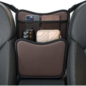 Car Organizer Storage Between Seats, Leather Large Capacity Automobile Handbag Hanging Store Content Bag, Auto Console Organizer Holder for Snack Phone Document Storages, Car...