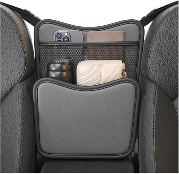 Car Organizer Storage Between Seats, Leather Large Capacity Automobile Handbag Hanging Store Content Bag, Auto Console Organizer Holder for Snack Phone Document Storages, Car...