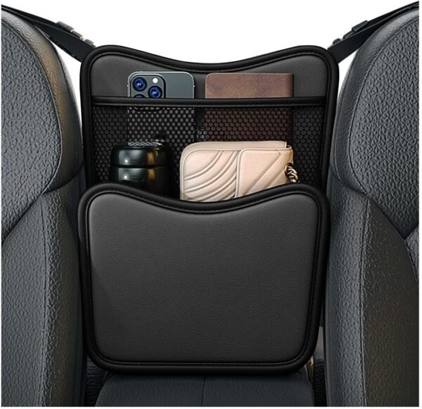 Car Organizer Storage Between Seats, Leather Large Capacity Automobile Handbag Hanging Store Content Bag, Auto Console Organizer Holder for Snack Phone Document Storages, Car...