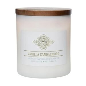 Carolina Vanilla Sandalwood Scented Candle, 16 oz Wellness Relaxing Aromatherapy Candle, 2 Wick White Jar Soy Blend Wax, Candles for Home, 60H Burn - Made in The USA
